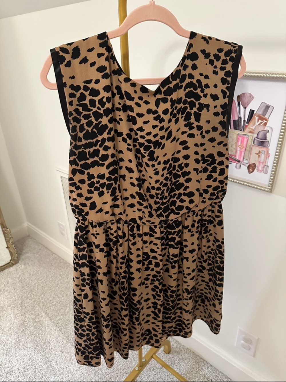 Vince Camuto Tan and Black Leopard Print Sleeveless Dress